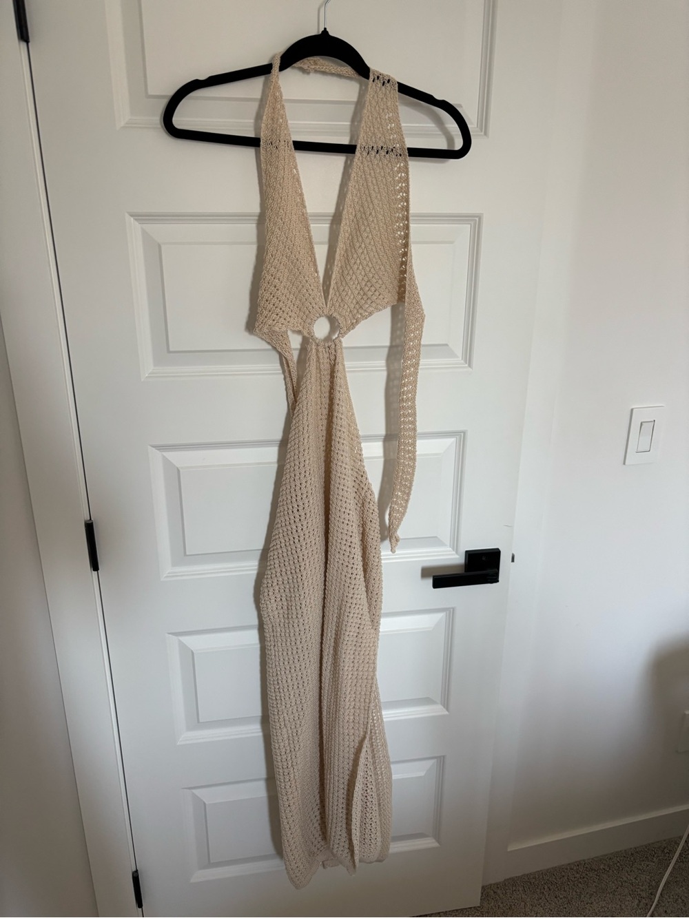 SHEIN Cream Crochet Halter Maxi Dress